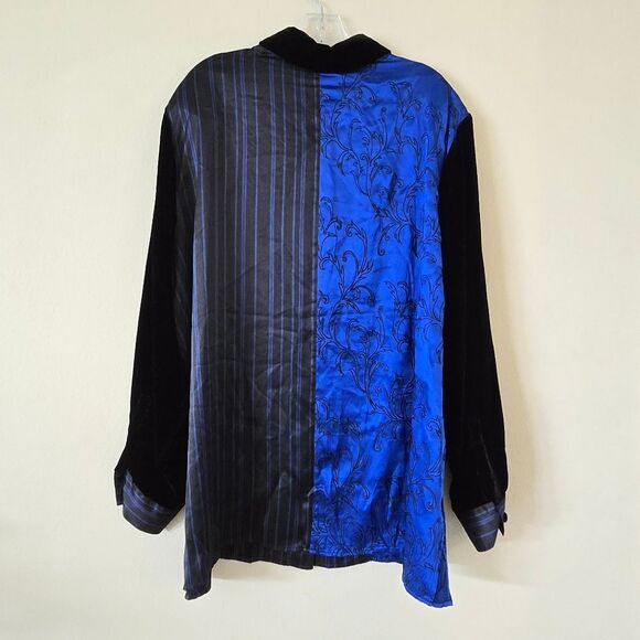 KOOS Of Course Blue and Black Patterned Button-Up Shirt Size 2X 100% Silk - Picture 4 of 9